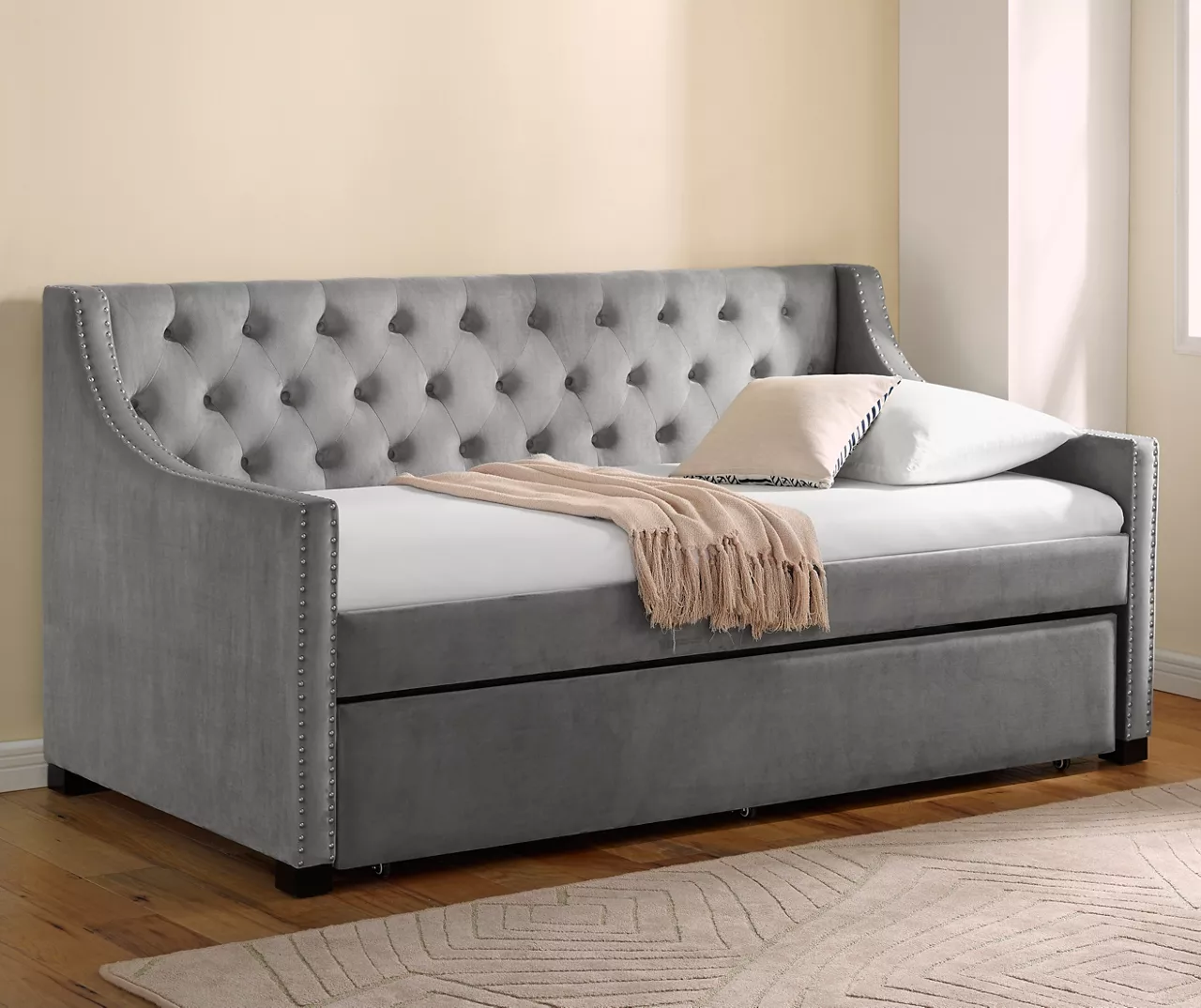 Real Living Gray Upholstered Daybed With Trundle 2 Real Living Gray Upholstered Daybed With Trundle - Image 2