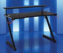 Black LED Gaming Desk With Riser -Happy Home Area 810499569 11
