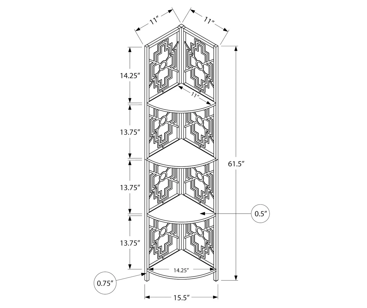Monarch Geometric 4-Shelf Corner Bookcase 14 Monarch Geometric 4-Shelf Corner Bookcase - Image 14