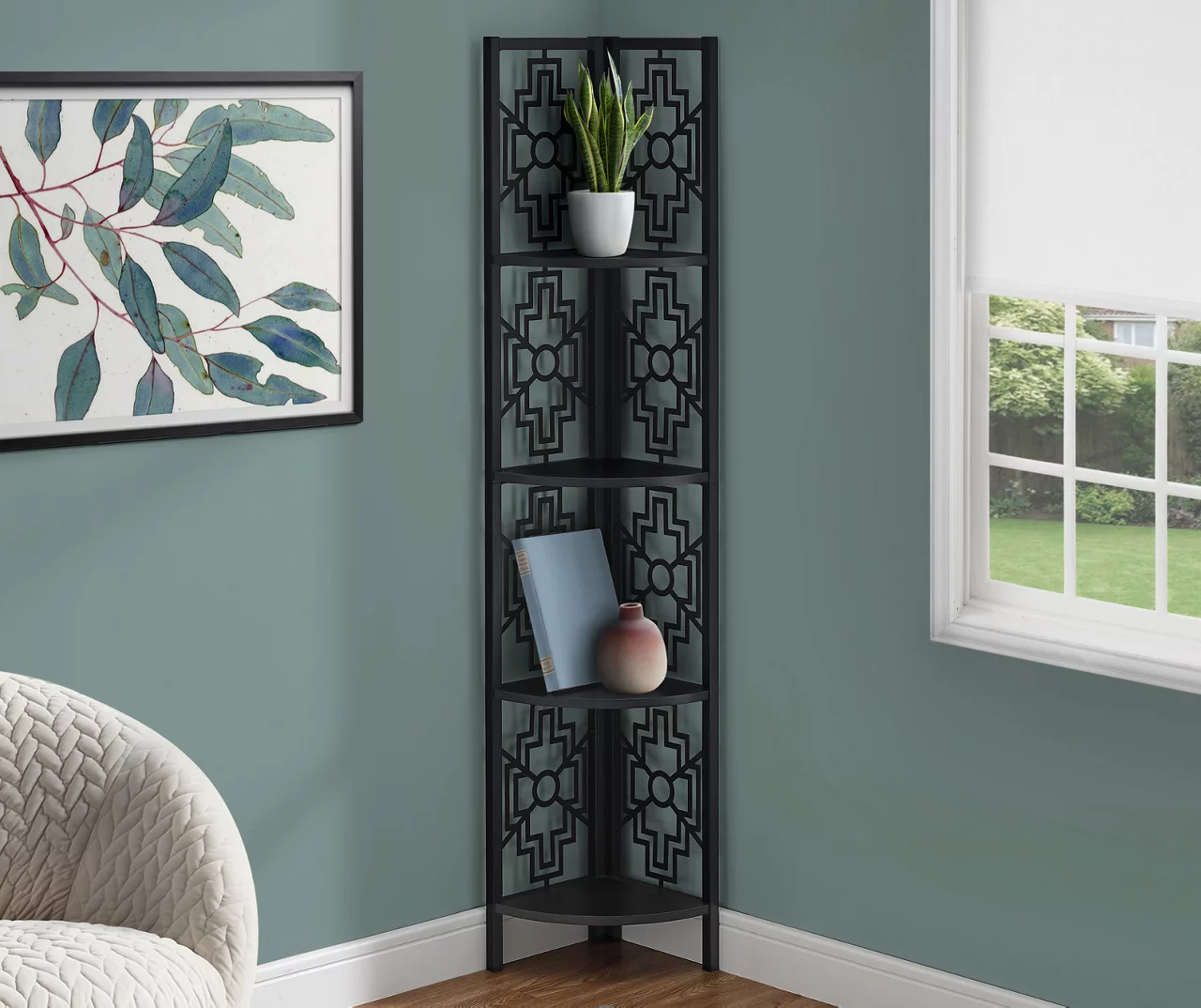 Monarch Geometric 4-Shelf Corner Bookcase 5 Monarch Geometric 4-Shelf Corner Bookcase - Image 5