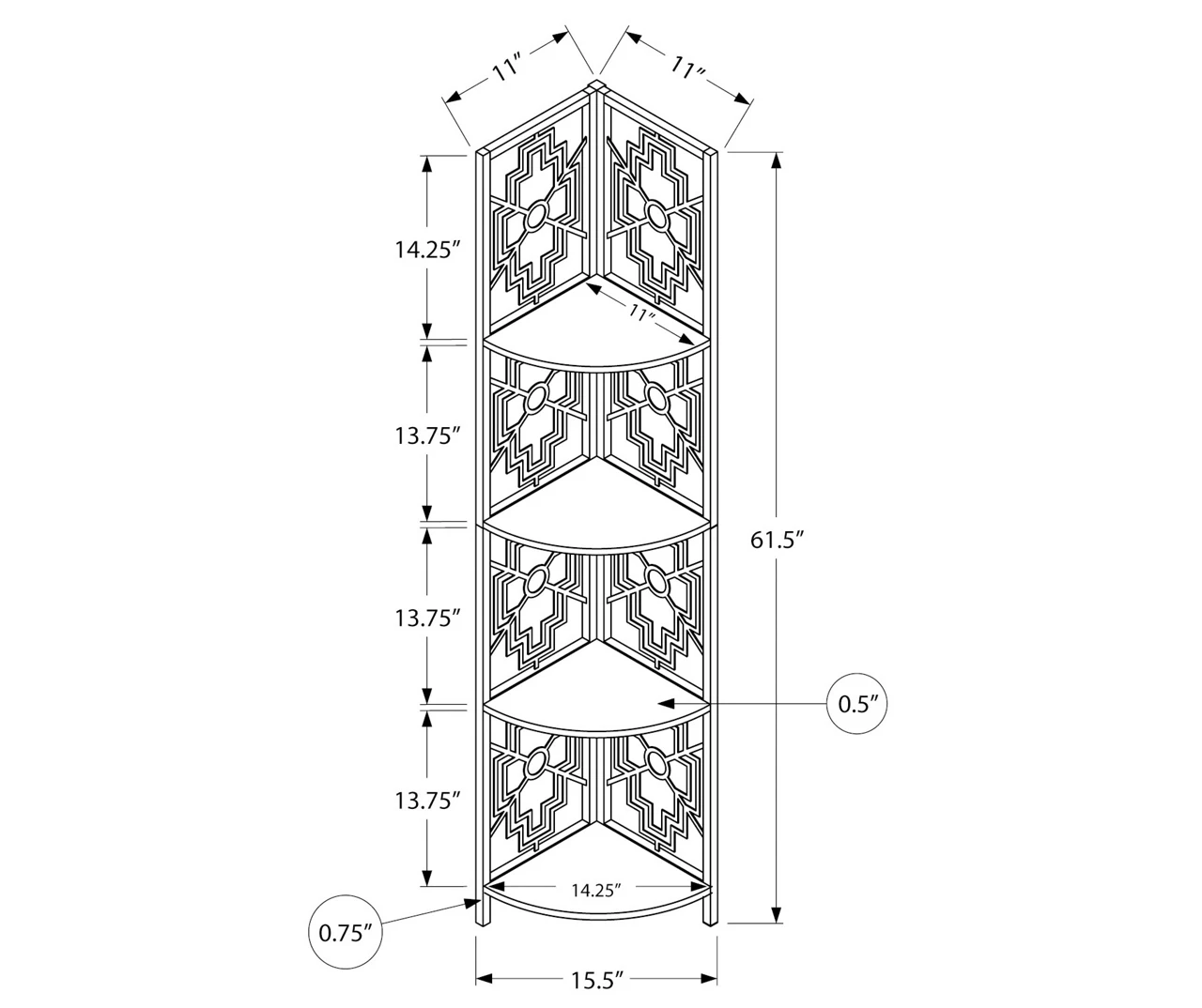 Monarch Geometric 4-Shelf Corner Bookcase 8 Monarch Geometric 4-Shelf Corner Bookcase - Image 8