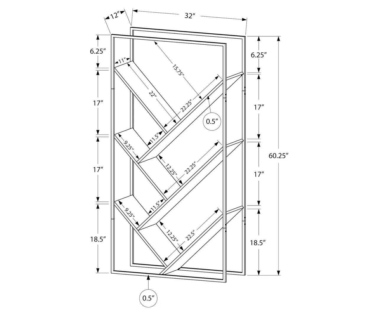 Brown 5-Shelf Slanted Bookcase 3 Brown 5-Shelf Slanted Bookcase - Image 3