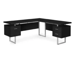 Black & Silver 3-Drawer L-Shaped Corner Desk