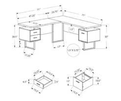 Black & Silver 3-Drawer L-Shaped Corner Desk -Happy Home Area 810527323 5