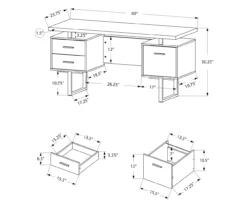 60" Gray & Black Floating Desk -Happy Home Area 810527327 5