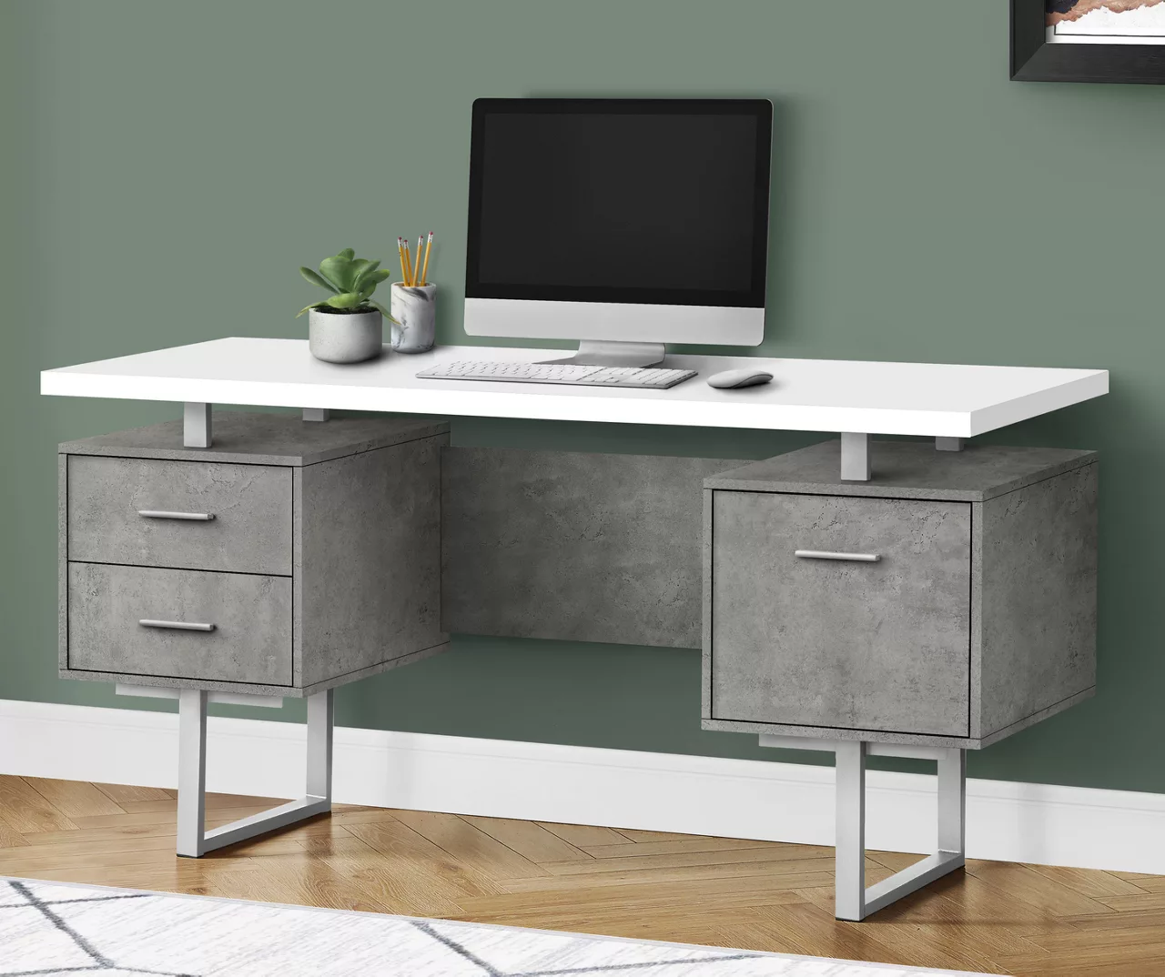 60" Concrete Gray & White Floating Desk 2 60" Concrete Gray & White Floating Desk - Image 2