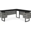 Faux Concrete & Black 3-Drawer L-Shaped Corner Desk