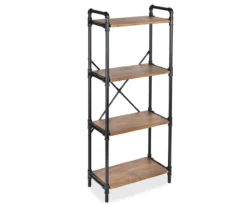 Black Industrial 4-Tier Bookshelf -Happy Home Area 810539935 3