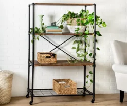 Rustic Black 4-Tier Industrial Rolling Bookshelf -Happy Home Area 810539937 3