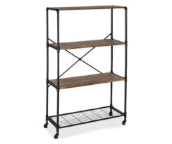 Rustic Black 4-Tier Industrial Rolling Bookshelf -Happy Home Area 810539937 4