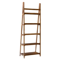 Presley Walnut 5-Shelf Ladder Bookcase -Happy Home Area 810543154 4