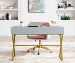 Glam Gray & Gold 2-Drawer Campaign Desk -Happy Home Area 810543219 A0 10
