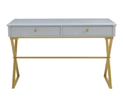 Glam Gray & Gold 2-Drawer Campaign Desk -Happy Home Area 810543219 A0 2