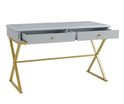 Glam Gray & Gold 2-Drawer Campaign Desk -Happy Home Area 810543219 A0 5