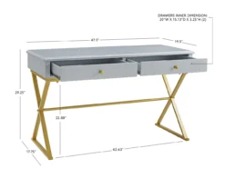 Glam Gray & Gold 2-Drawer Campaign Desk -Happy Home Area 810543219 D8 11