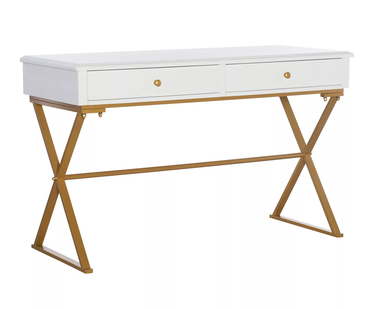 Glam White & Gold 2-Drawer Campaign Desk 6 Glam White & Gold 2-Drawer Campaign Desk - Image 6