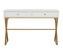 Happy Home Area 11 Glam White & Gold 2-Drawer Campaign Desk