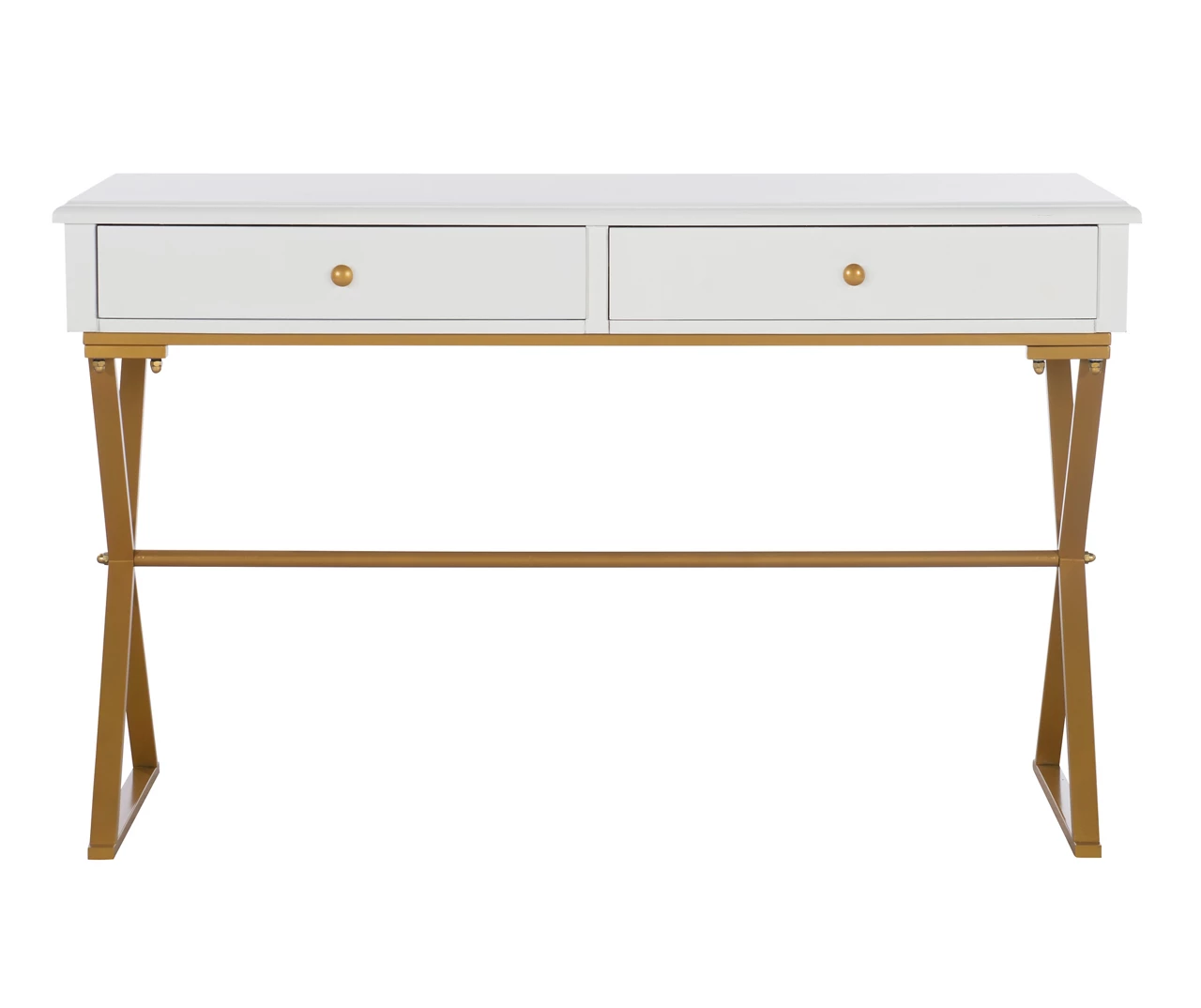 Glam White & Gold 2-Drawer Campaign Desk 1 Glam White & Gold 2-Drawer Campaign Desk