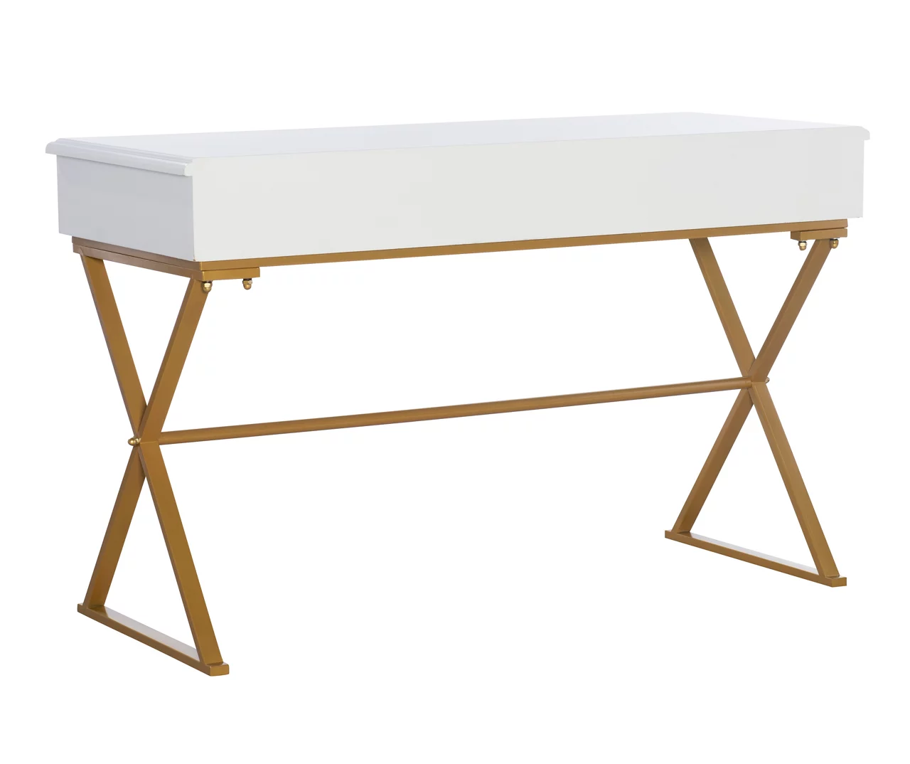 Glam White & Gold 2-Drawer Campaign Desk 8 Glam White & Gold 2-Drawer Campaign Desk - Image 8