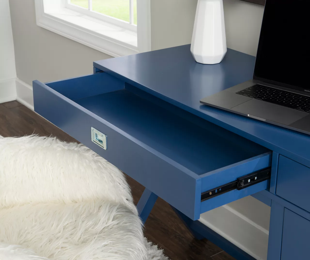 Kari Royal Blue 4-Drawer Office Desk 4 Kari Royal Blue 4-Drawer Office Desk - Image 4
