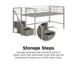 DHP Kaden Gray Junior Twin Loft Bed With Storage Steps -Happy Home Area 810543776 3