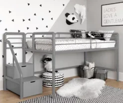 DHP Kaden Gray Junior Twin Loft Bed With Storage Steps