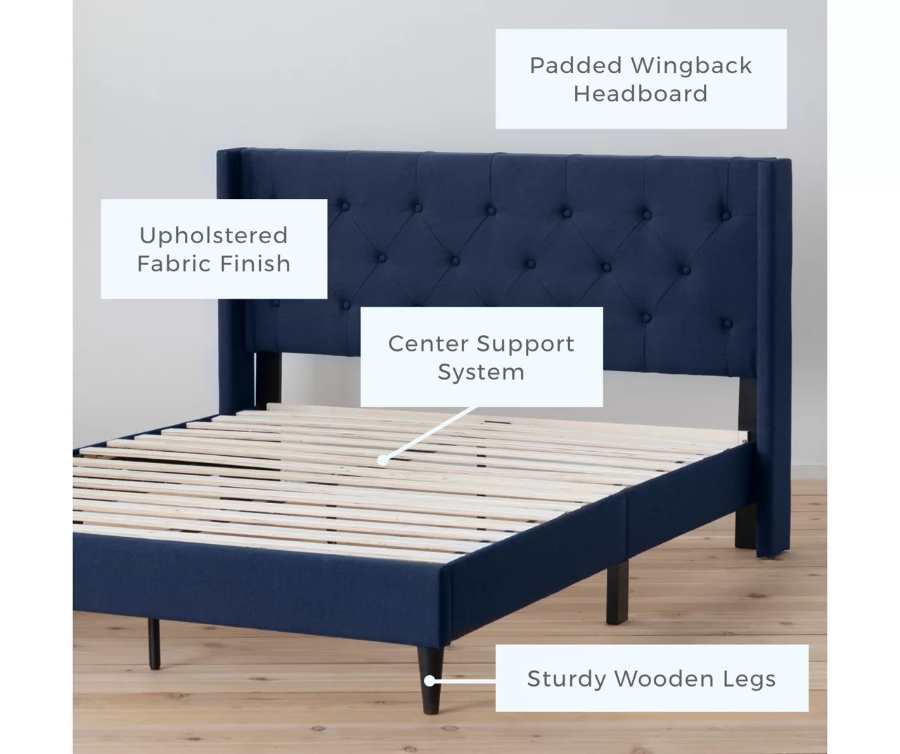 Isabelle Navy Upholstered Twin Wingback Bed 2 Isabelle Navy Upholstered Twin Wingback Bed - Image 2