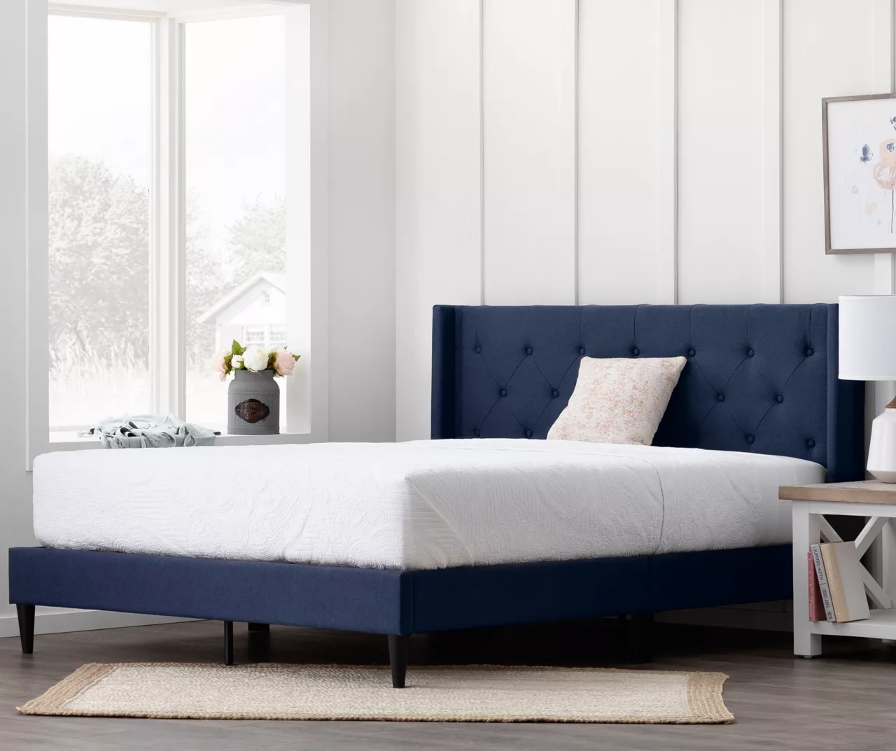 Isabelle Navy Upholstered Twin Wingback Bed 5 Isabelle Navy Upholstered Twin Wingback Bed - Image 5