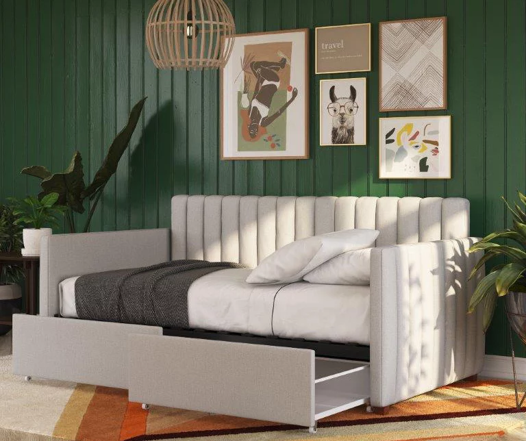 Brittany Gray Linen Upholstered Twin Storage Daybed 2 Brittany Gray Linen Upholstered Twin Storage Daybed - Image 2