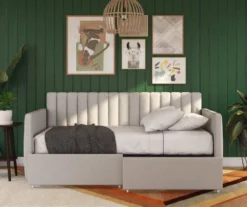 Brittany Gray Linen Upholstered Twin Storage Daybed 8 Brittany Gray Linen Upholstered Twin Storage Daybed -Happy Home Area 810548783 3