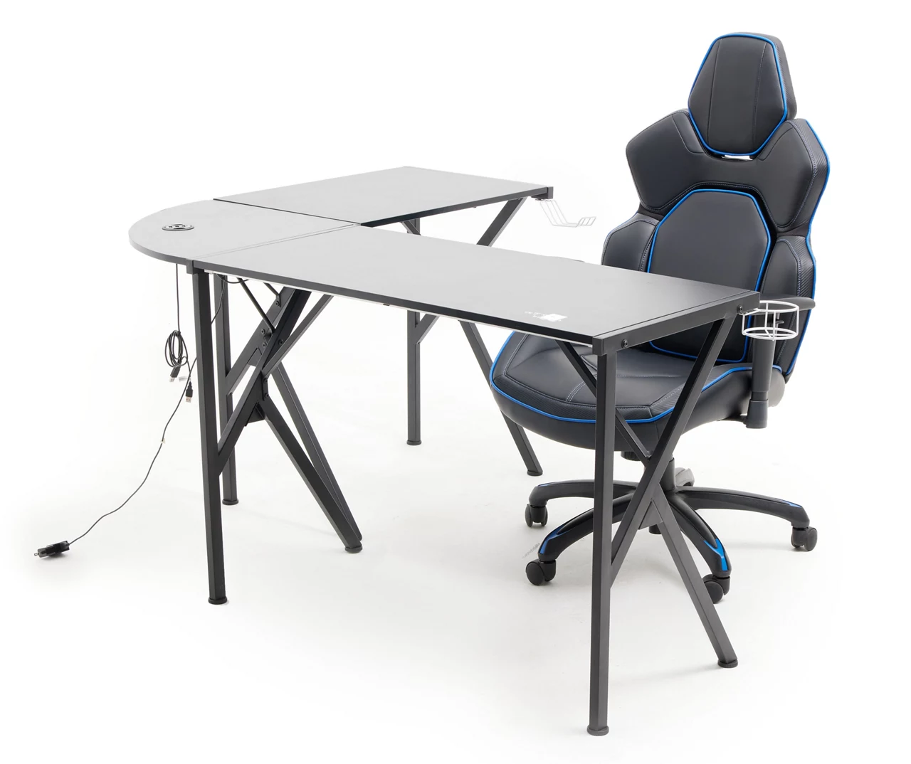 Black L-Shaped LED Gaming Desk With USB Charging 1 Black L-Shaped LED Gaming Desk With USB Charging