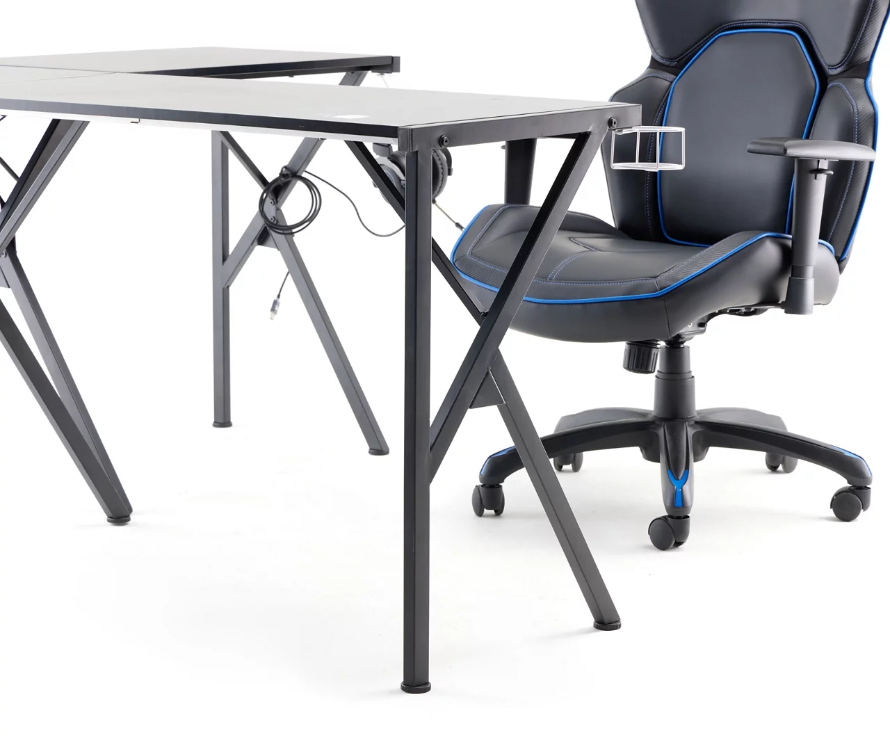 Black L-Shaped LED Gaming Desk With USB Charging 2 Black L-Shaped LED Gaming Desk With USB Charging - Image 2