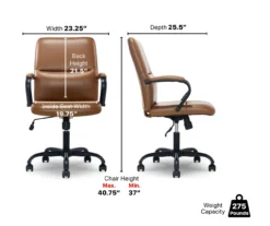 Camel Brown Vegan Leather Office Chair -Happy Home Area 810583520 A6