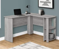 Industrial Gray L-Shaped Corner Desk With Open Storage -Happy Home Area 810597219 2