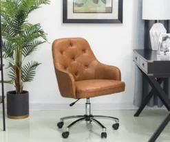 Caramel Brown Faux Leather Tufted Adjustable Office Chair -Happy Home Area 810598931 A0 3