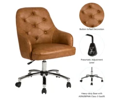 Caramel Brown Faux Leather Tufted Adjustable Office Chair -Happy Home Area 810598931 A0 6