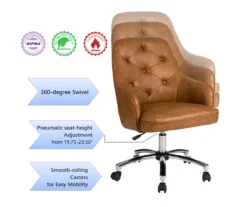 Caramel Brown Faux Leather Tufted Adjustable Office Chair -Happy Home Area 810598931 A0 7