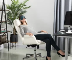 Cream Mid-Century Modern Faux Leather Executive Office Chair -Happy Home Area 810598938 A0 3