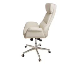 Cream Mid-Century Modern Faux Leather Executive Office Chair -Happy Home Area 810598938 A0 4