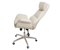 Cream Mid-Century Modern Faux Leather Executive Office Chair -Happy Home Area 810598938 A0 5