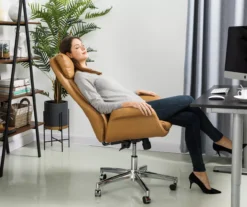 Light Brown Mid-Century Modern Faux Leather Executive Office Chair -Happy Home Area 810598939 A0 3