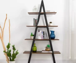 Walnut Modern A-Frame 4-Shelf Bookcase -Happy Home Area 810598942 A0 3