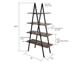 Walnut Modern A-Frame 4-Shelf Bookcase -Happy Home Area 810598942 A0 7