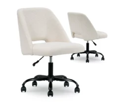Cream Faux Wool Boucle Rolling Swivel Office Chair -Happy Home Area 810606674 A0 11