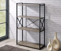 Corday Gray Wood 4-Shelf Open Bookcase -Happy Home Area 810680821 B0 2
