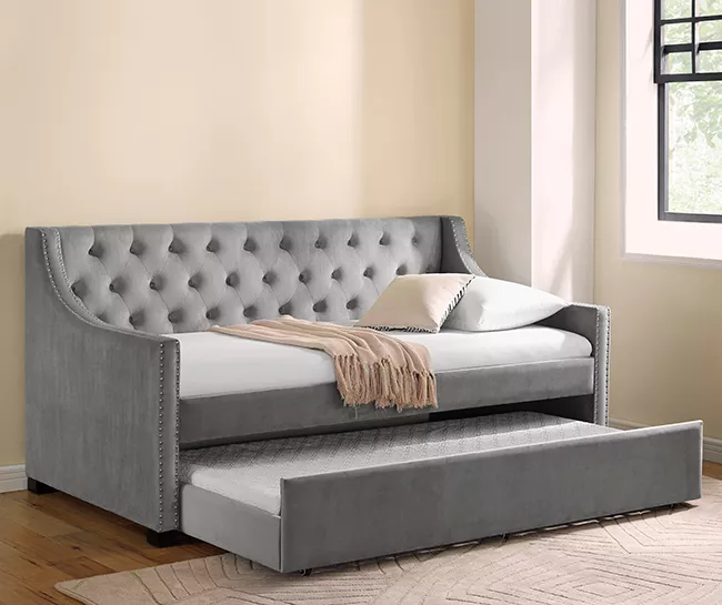 Real Living Gray Upholstered Daybed With Trundle 1 Real Living Gray Upholstered Daybed With Trundle